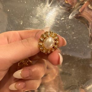 Vintage white pearl and gold clip ons